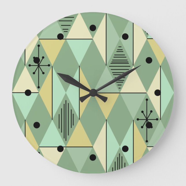 Age Art Diamonds Minze Green Yellow Große Wanduhr (Vorderseite)