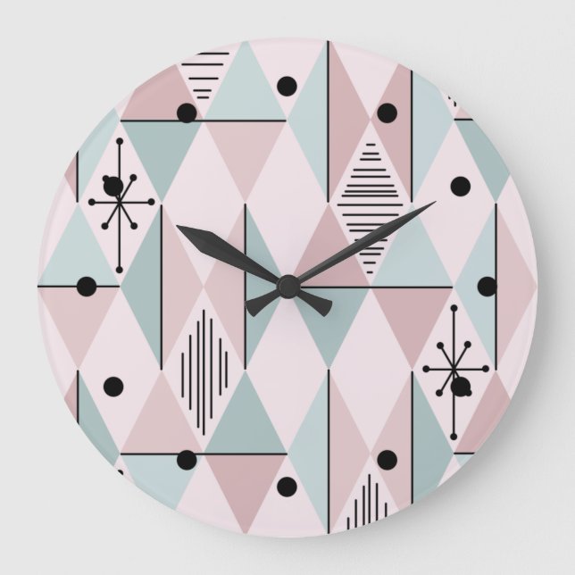 Age Art Diamonds Pink Mint Green Große Wanduhr (Vorderseite)