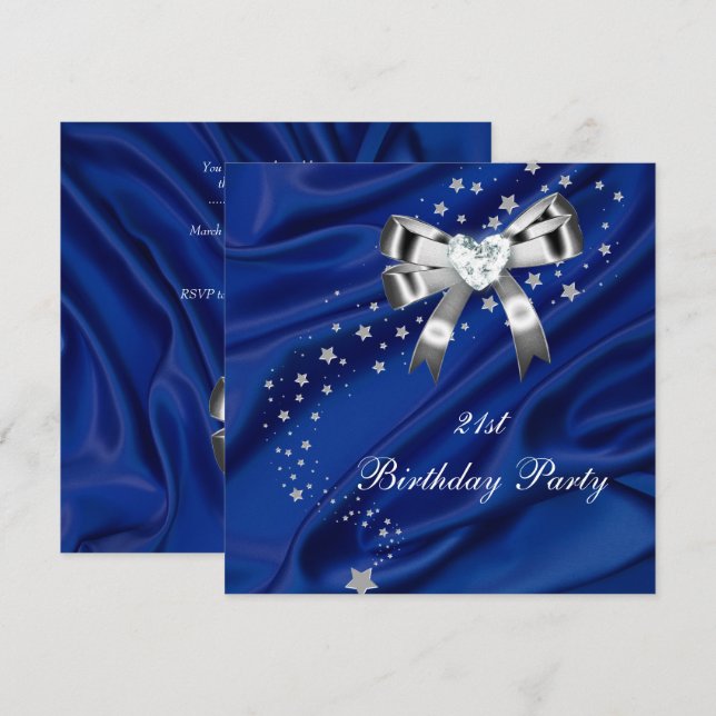 Age Birthday Party Blue Silver Einladung (Vorne/Hinten)