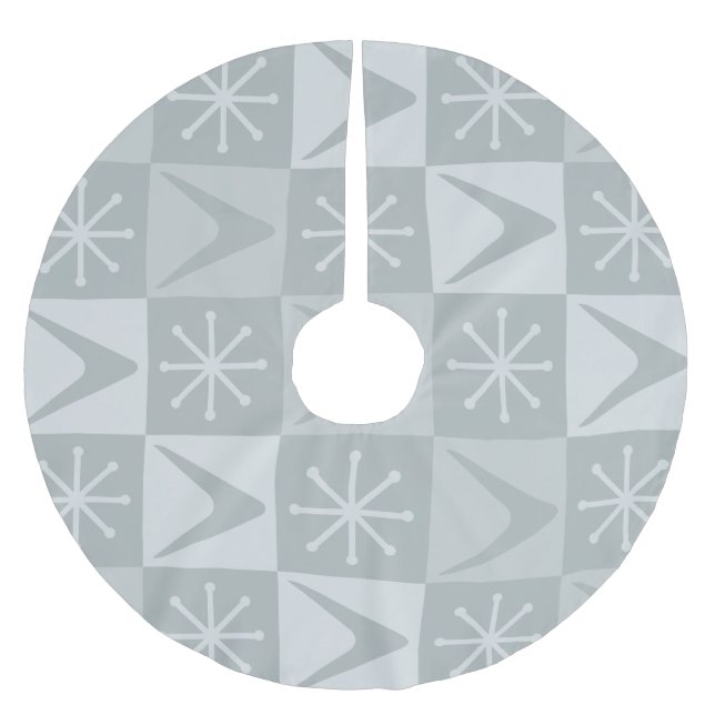 Age Checkered Boomerangs Silver Polyester Weihnachtsbaumdecke (Vorderseite)