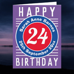 Âge, Nom & Date. Carte d'anniversaire 24 ans