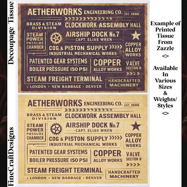 Aged Distressed Steampunk Work Signs FA8 Decoupage Seidenpapier (Von Creator hochgeladen)