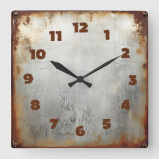 aged steel plate quadratische wanduhr