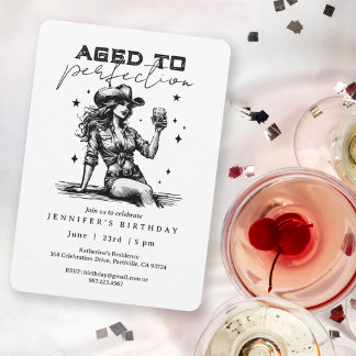 Aged to Perfection Chic Cowgirl Birthday Party Einladung