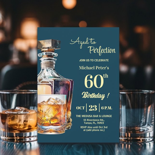Aged to Perfection Men 60th Whiskey Birthday  Einladung (Von Creator hochgeladen)