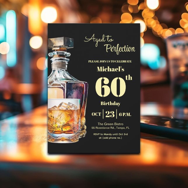 Aged to Perfection Men 60th Whiskey Birthday  Einladung (Von Creator hochgeladen)