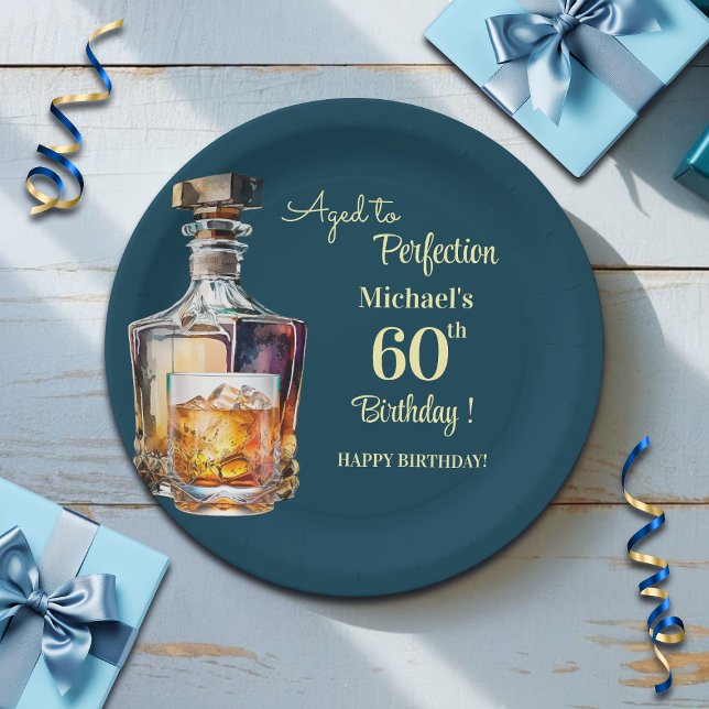 Aged to Perfection Men 60th Whiskey Birthday Pappteller (Von Creator hochgeladen)