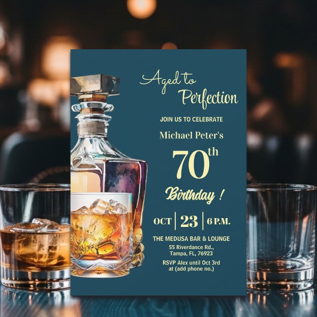 Aged to Perfection Men 70th Whiskey Birthday  Einladung (Von Creator hochgeladen)