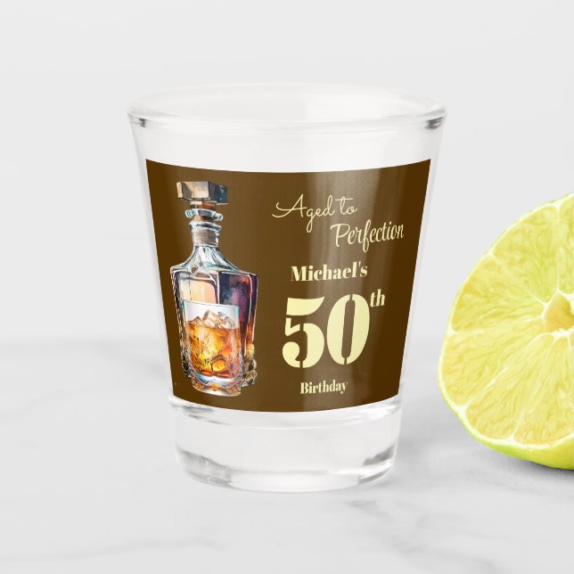 Aged to Perfection Men's 50th Whiskey Birthday  Schnapsglas (Vorderseite)