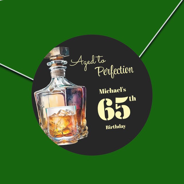 Aged to Perfection Men's 65th Whiskey Birthday  Runder Aufkleber (Von Creator hochgeladen)