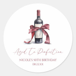 Aged To Perfection Red Wine Bow Birthday Party Runder Aufkleber