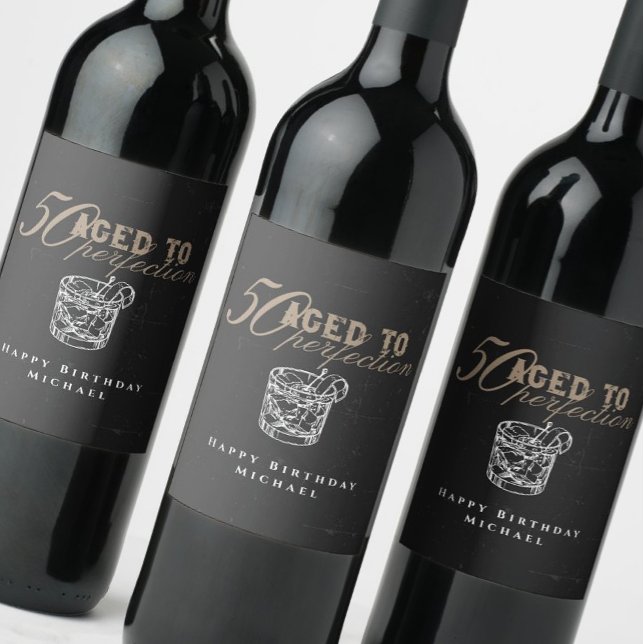 Aged to Perfection Whiskey 50th Birthday Party Weinetikett (Von Creator hochgeladen)