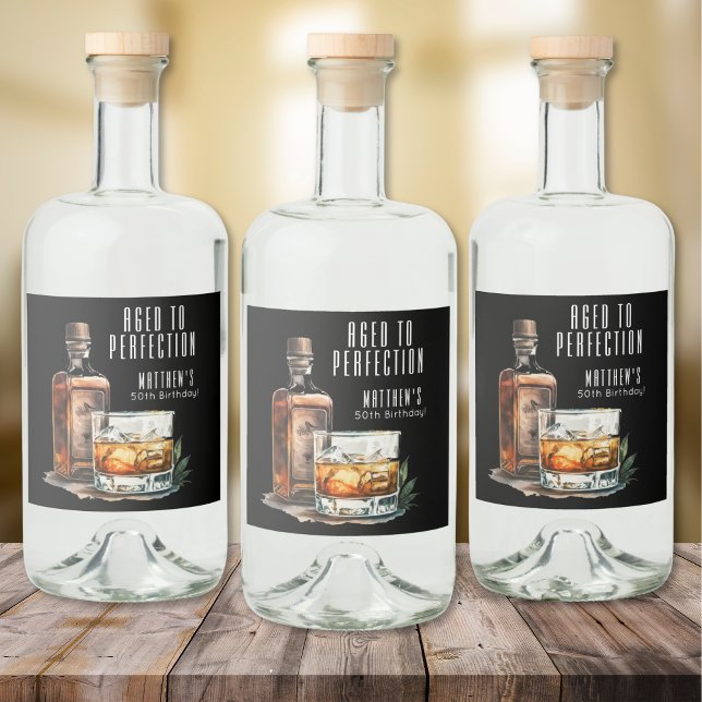 Aged To Perfection Whiskey Men's Birthday Alkoholflaschenetikett (Aged To Perfection Whiskey Men's Birthday Liquor Bottle Label )
