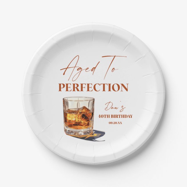 Aged To Perfection Whisky Glass Birthday Party Pappteller (Vorderseite)