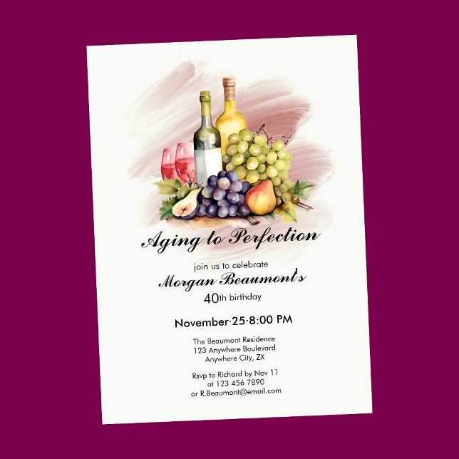Aged to Perfection Wine Themed 40th Birthday Party Einladung (Von Creator hochgeladen)