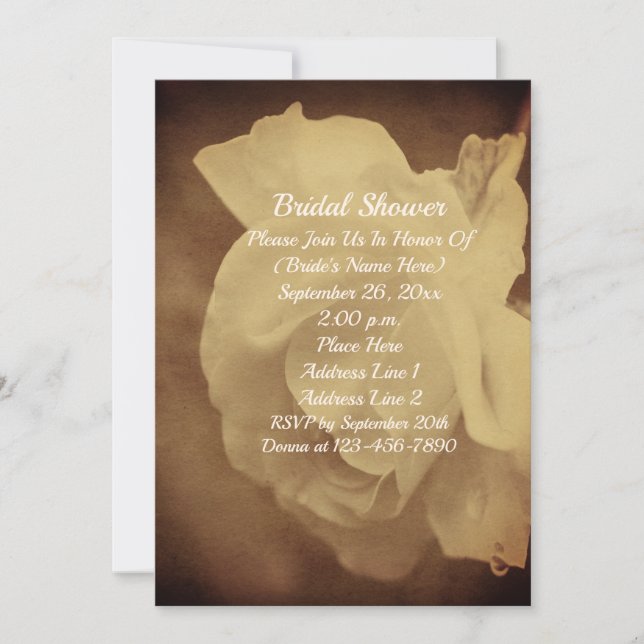 Aged Vintage Sepia White Rose Bridal Shower  Einladung (Vorderseite)