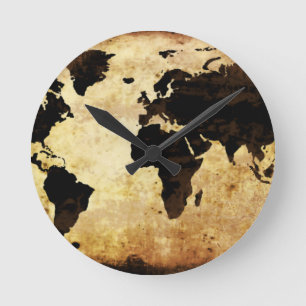 aged-world-map runde wanduhr