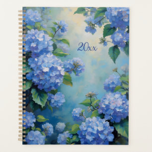 Agenda à reliure spirale aux hortensias bleus Flor