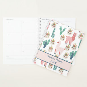 Agenda Cactus Vert et Lama Rose Mignon
