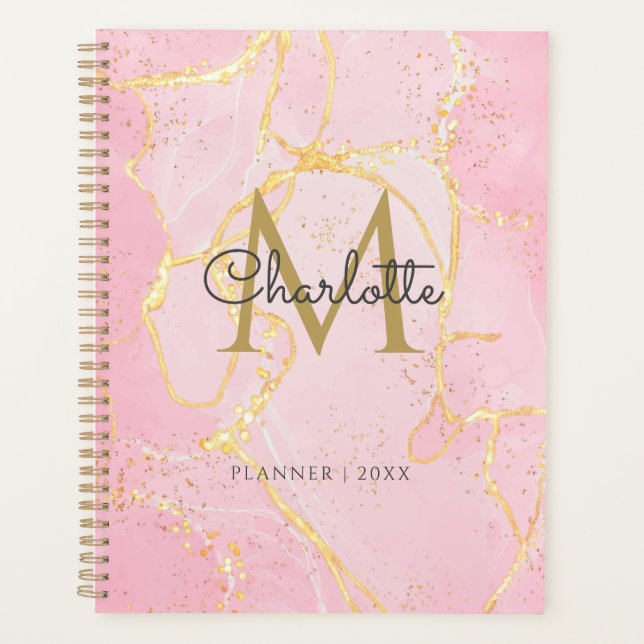 Agenda Monogramme Rose Agate Script Or 2023 (Devant)