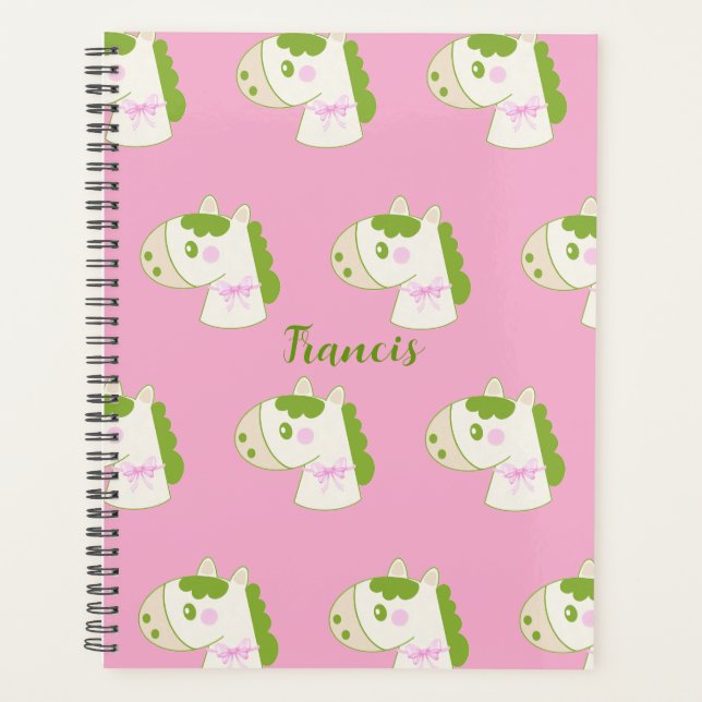 Agenda pastel personnalisé avec chevaux mignons (Devant)