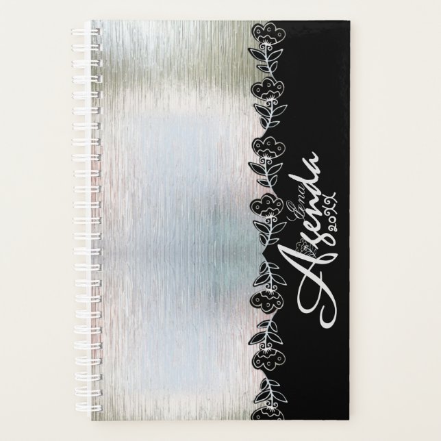 Agenda plateada personalizada con flores planer (Vorderseite)