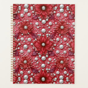 Agenda romantique à motif floral rouge