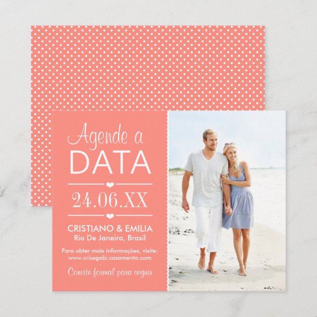 Agende a Data Foto Cartão  | Cores Rosa e Branco Einladung (Vorne/Hinten)