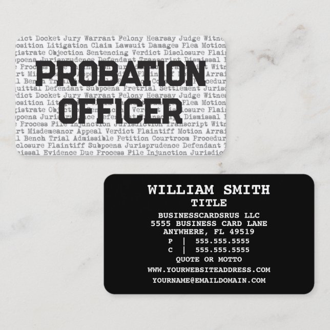 Agent de probation Mots juridiques Carte de visite (Devant / Derrière)