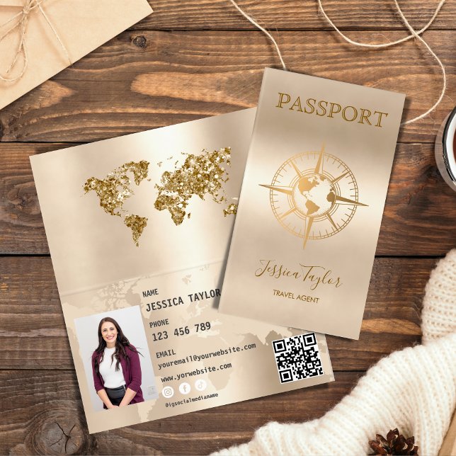 Agent de voyage Carte du monde de passeport Insére (passport like travel agent business card)