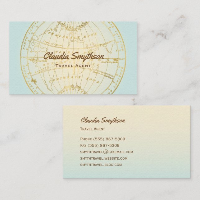 Agent Golden Map Aquamarin Ombre Blogger Visitenkarte (Vorne/Hinten)
