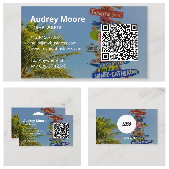 Agent-Logos Qr-Code Minimalistisch Visitenkarte (Travel Agent Logo Qr Code Minimalist Business Cards)