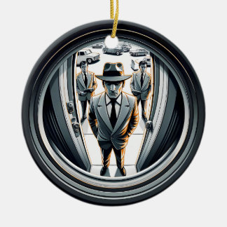 Agenten in Grau an der Tür | Fisheye Keramik Ornament