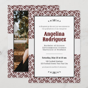 Aggie Maroon Floral Damask Foto Abschluss Einladung