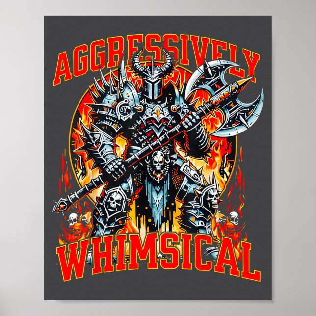 Aggressiv Whimsischer Dunkler Fantasy-Kriegerkampf Poster (Vorne)