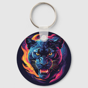 Aggressive Panther-Kunst in Neonfarben Schlüsselanhänger