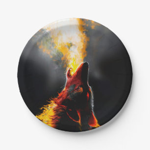 Aggressiver Feuerwolf Pappteller