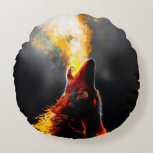 Aggressiver Feuerwolf Rundes Kissen