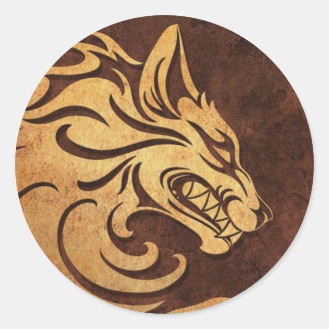 Aggressiver Rough Stone Tribal Wolf Graphic Runder Aufkleber (Vorderseite)