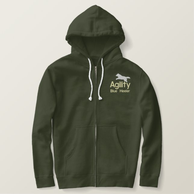 Agility-Blau Heeler Bestickter Hoodie (Design vorne)