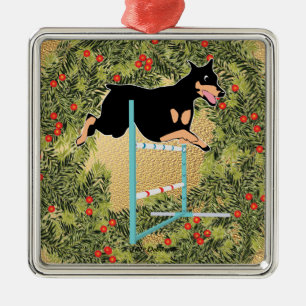 Agility Doberman Silbernes Ornament