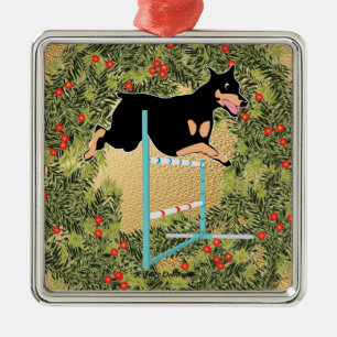 Agility-Dobermann Silbernes Ornament