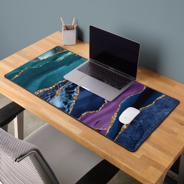 Agitation bleue/Turquoise/violette avec veines or (Bureau 2)