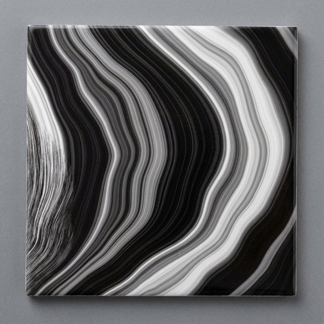 Agitierschild aus schwarzem und weißem Marmor Fliese (Black and white marble agate effect tile.)