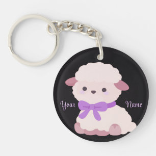 Agneau avec un nœud violet Mignon Kawaii Noir pers