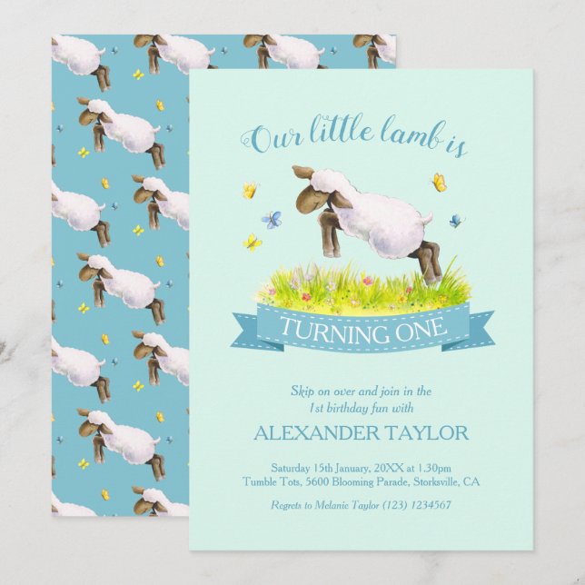 Agneau de printemps sauter mignon invitations de 1 (Devant / Derrière)