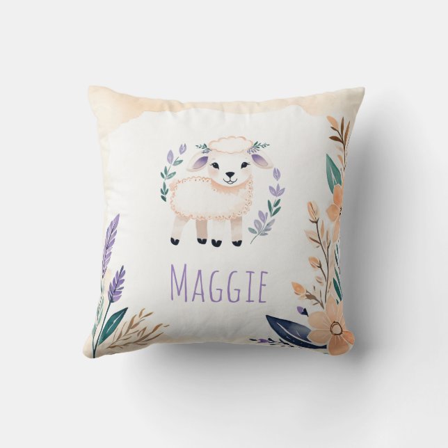 Agneau mignon personnalisé Coussin Boho Floral Des (Verso)
