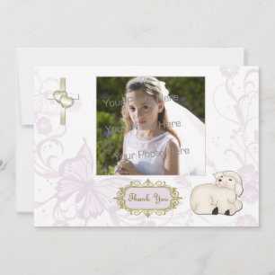 Agneau religieux, croix, Carte photo floral violet