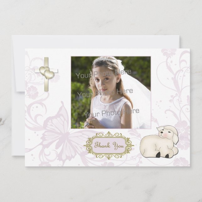 Agneau religieux, croix, Carte photo floral violet (Devant)