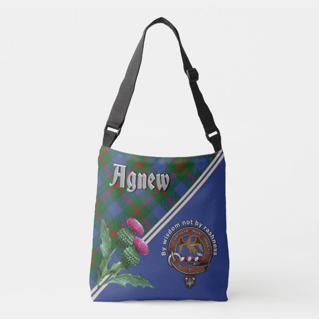 Agnew Clan Abzeichen & Tartan Crossbody Bag Tragetaschen Mit Langen Trägern (Vorderseite)